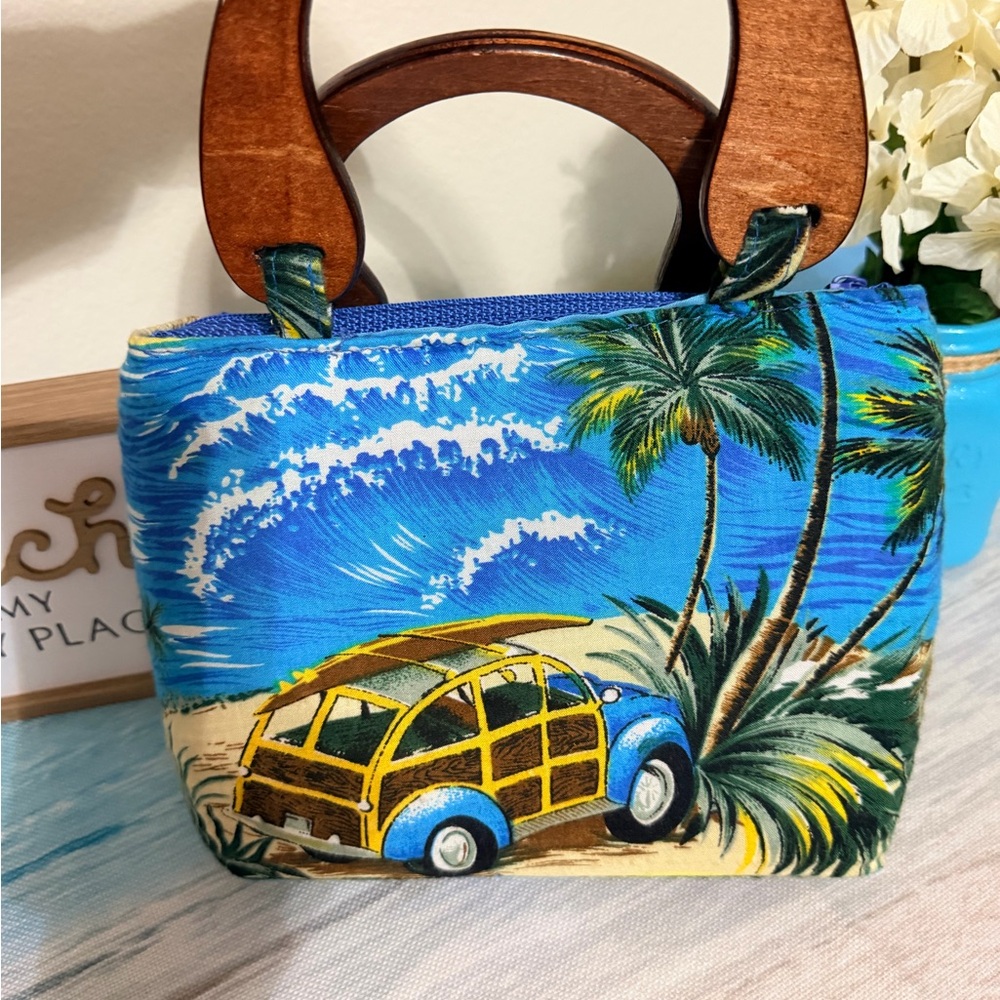 Tropical Woody Car Print Mini Handbag - Blue & Yellow - Picture 4 of 6